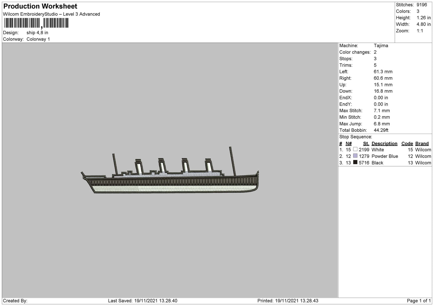 Ship Embroidery File 4 size