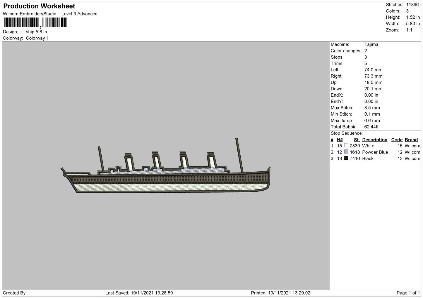 Ship Embroidery File 4 size