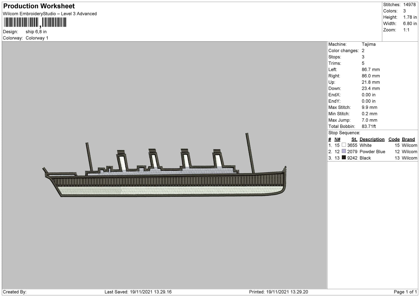 Ship Embroidery File 4 size