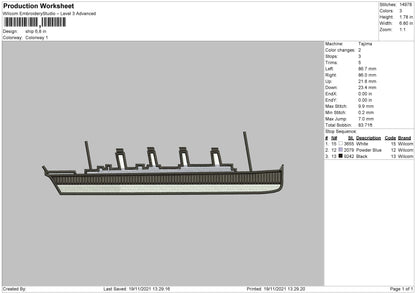 Ship Embroidery File 4 size