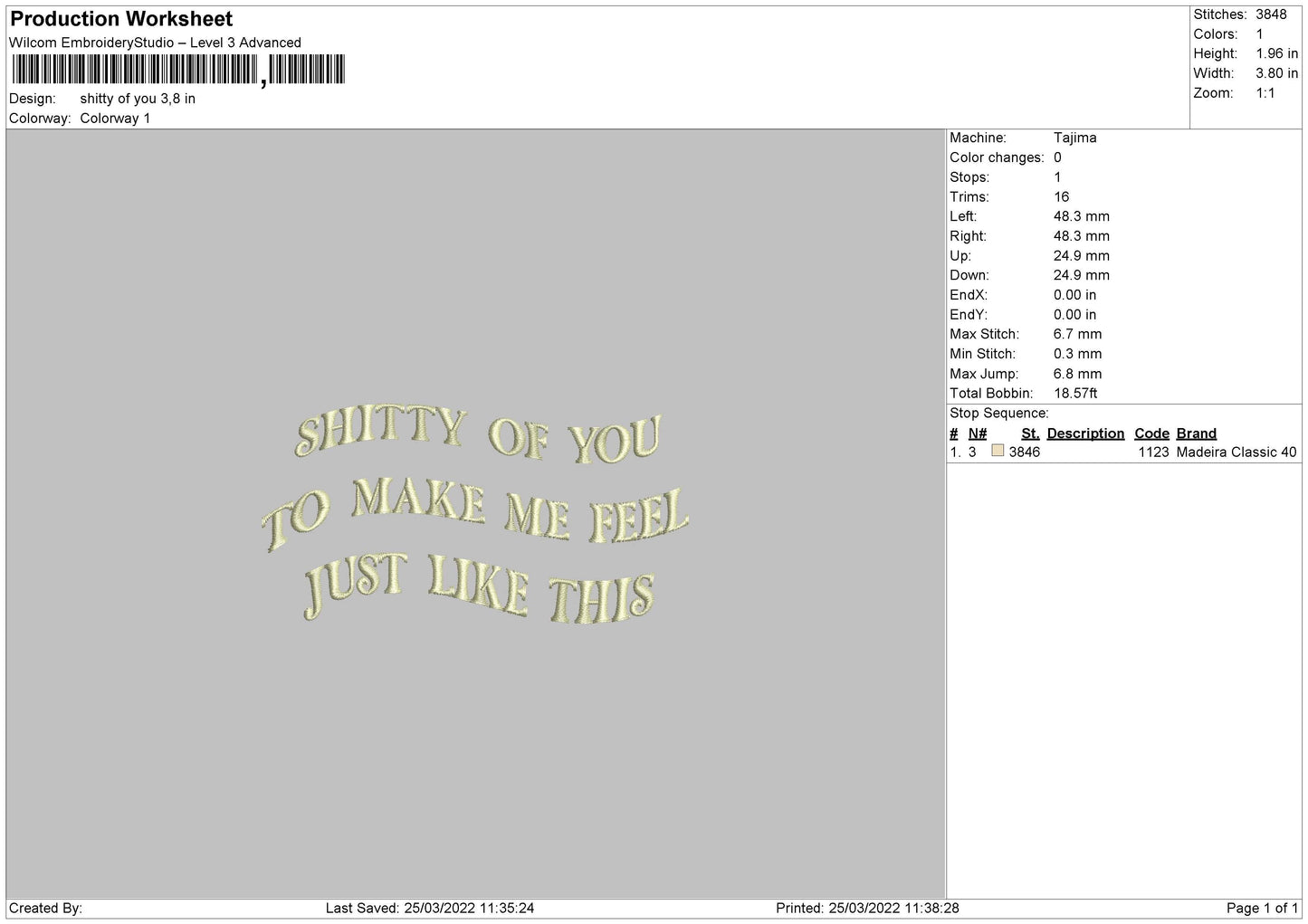 Shitty Of You Embroidery File 4 size