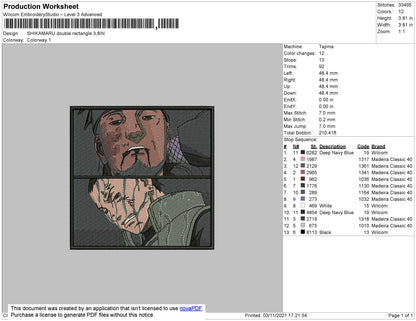 Shikamaru Double Rectangle Embroidery File 4 size