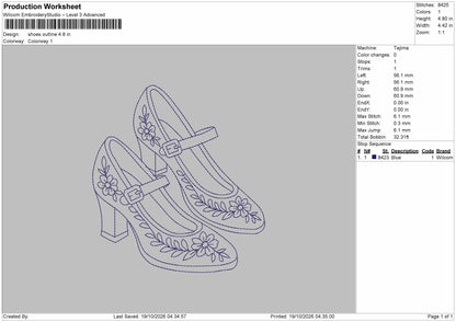 Shoes Outline Embroidery Machine Design File 6 sizes