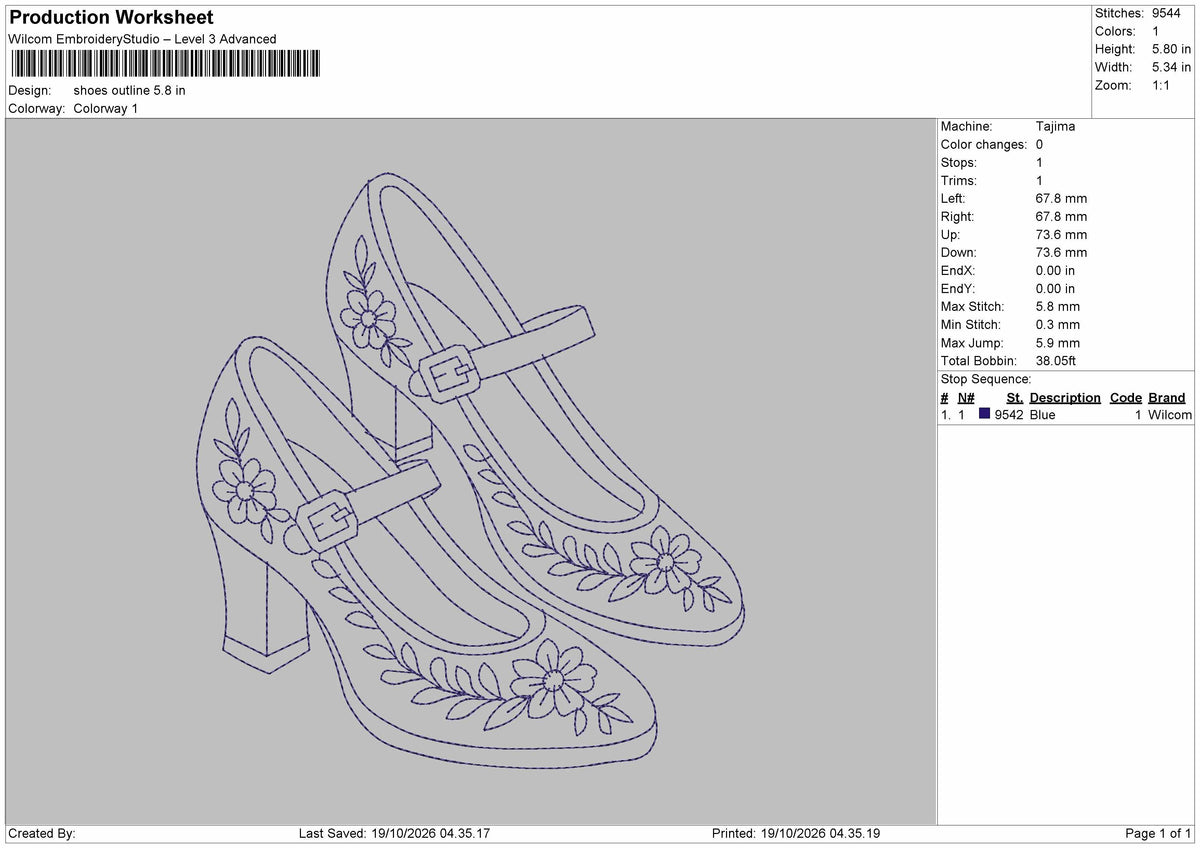 Shoes Outline Embroidery Machine Design File 6 sizes