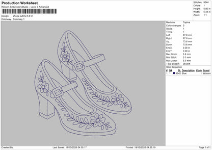 Shoes Outline Embroidery Machine Design File 6 sizes