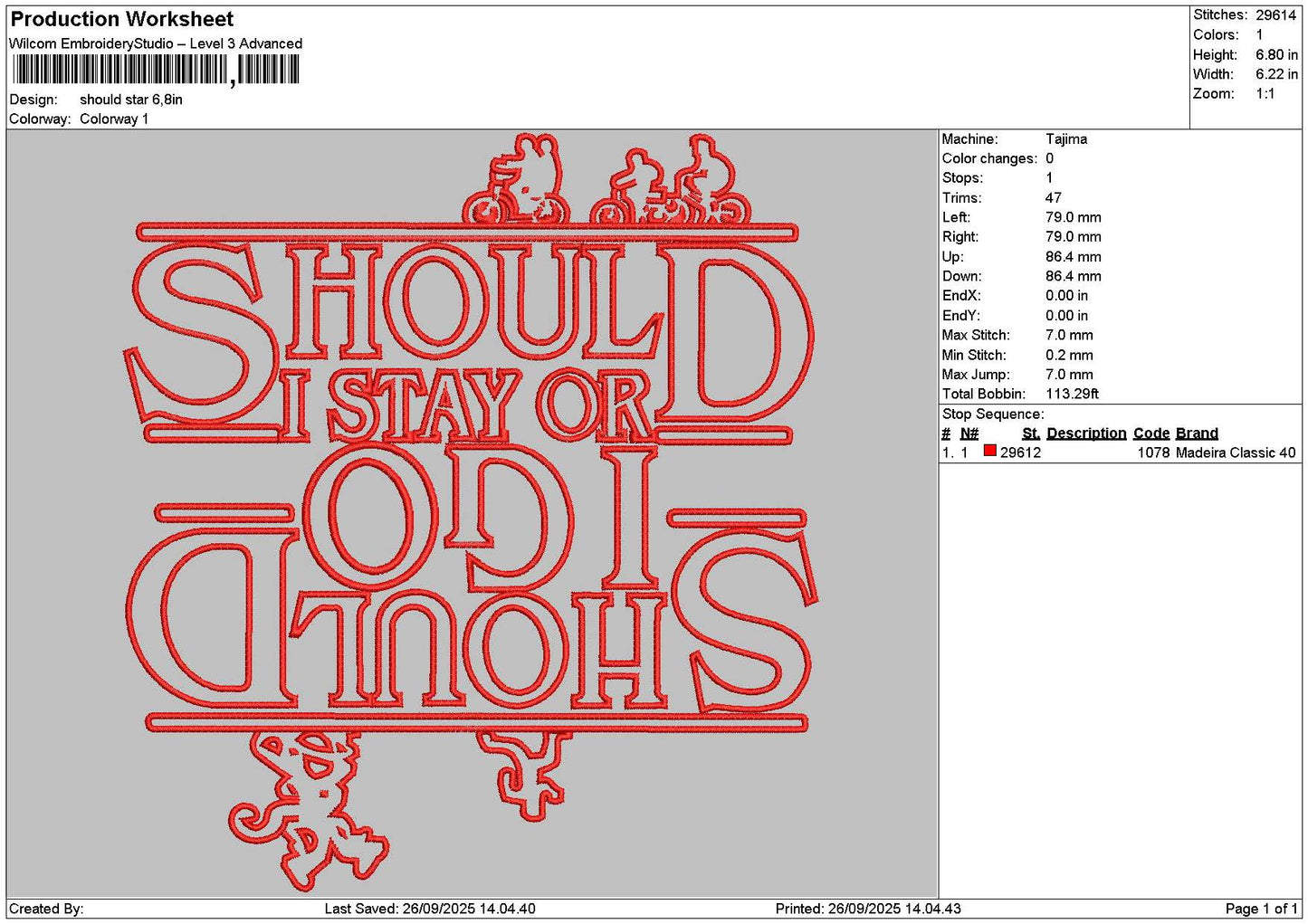 Shouldtext 001 Embroidery File 6 sizes