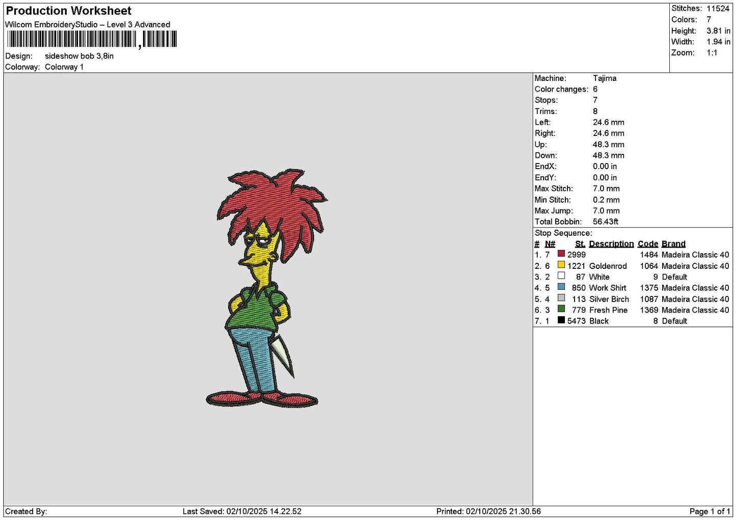 Simpson 0210 Embroidery File 6 sizes