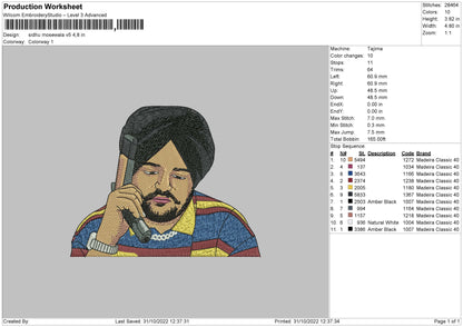 Sidhu Moosewala V5 Embroidery File 6 sizes