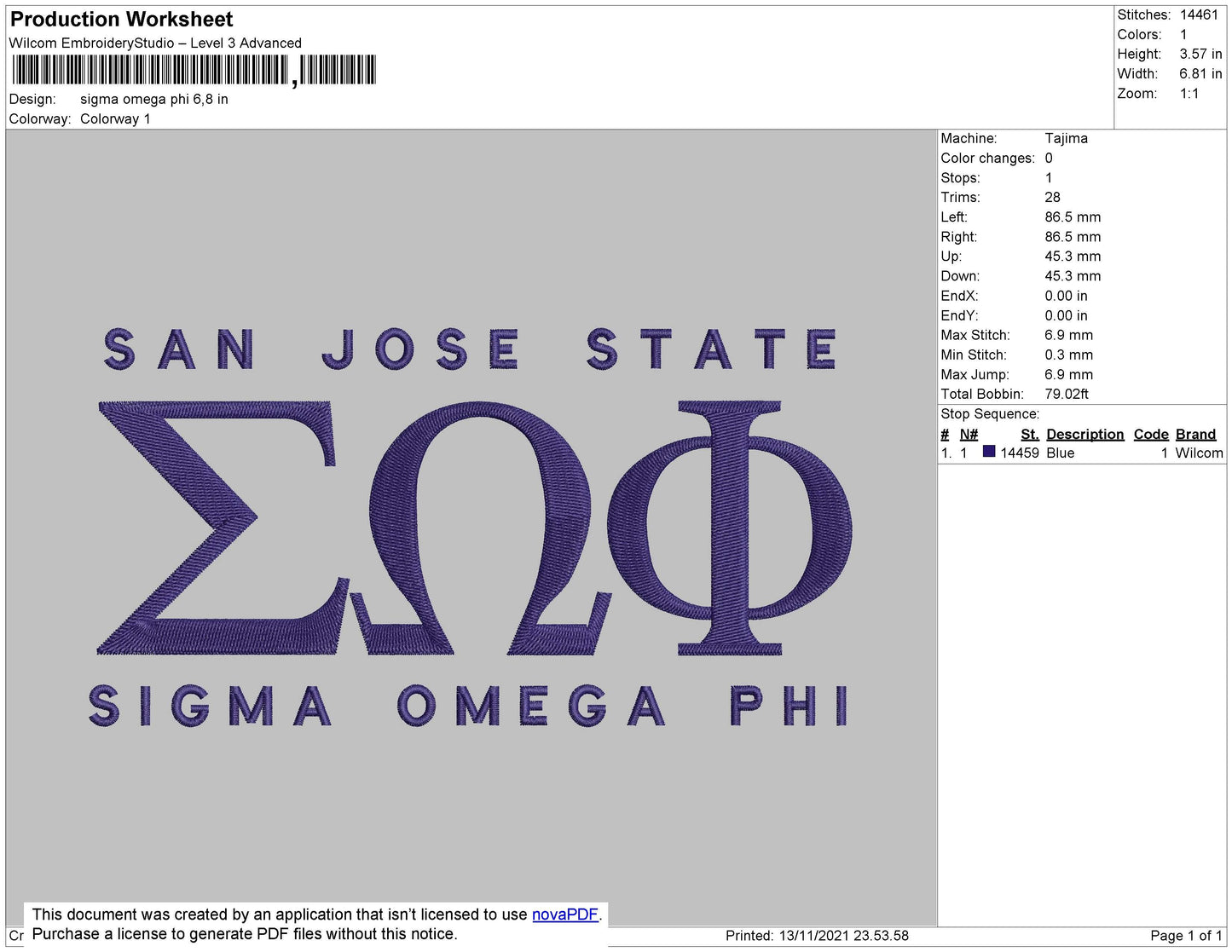 Sigma Omega Phi Embroidery File 4 size