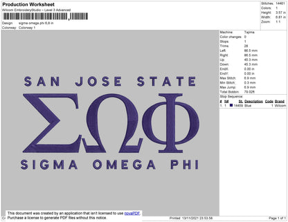 Sigma Omega Phi Embroidery File 4 size