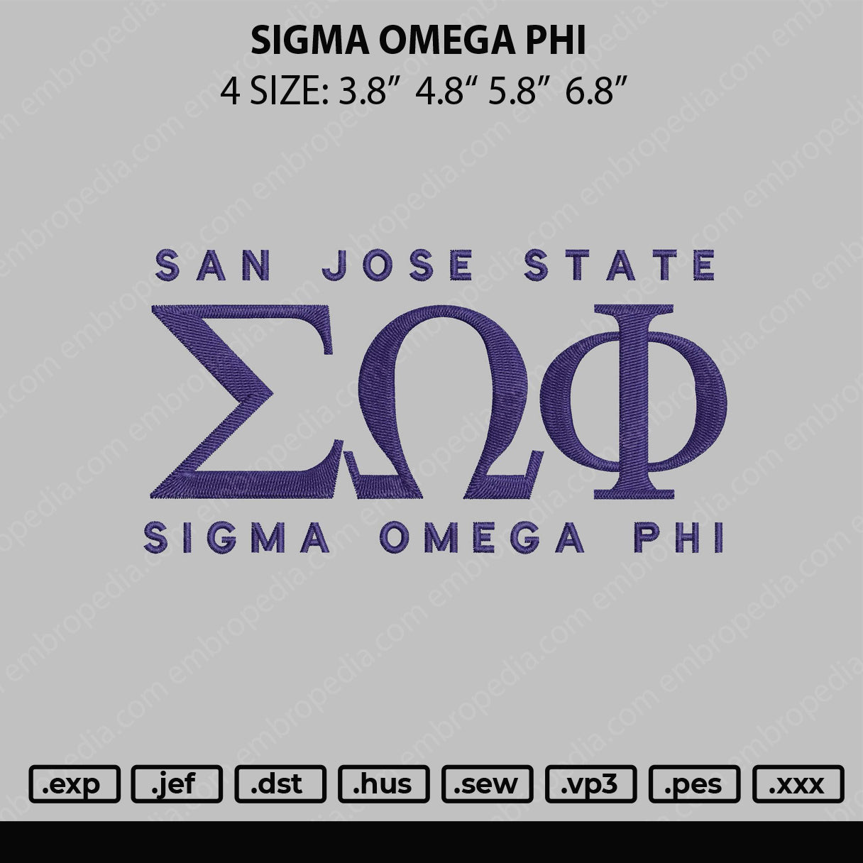 Sigma Omega Phi Embroidery File 4 size