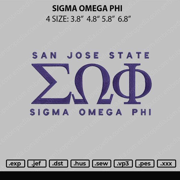 Sigma Omega Phi Embroidery File 4 size