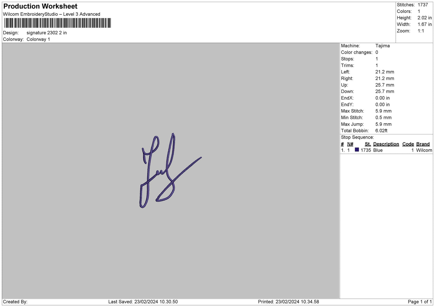 Signature 2302 Embroidery File 6 Sizes