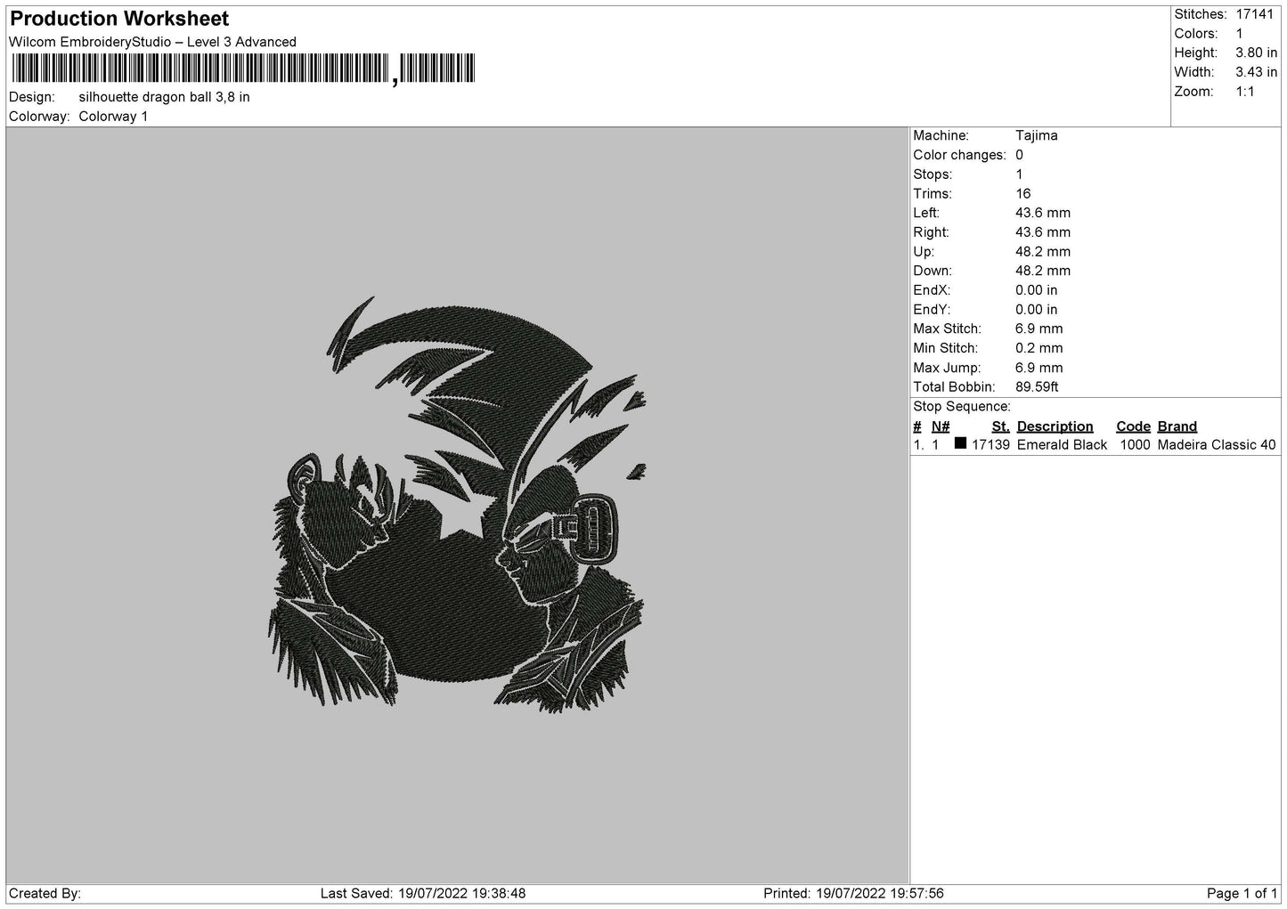 Silhouette Dragon Ball Embroidery File 4 sizes
