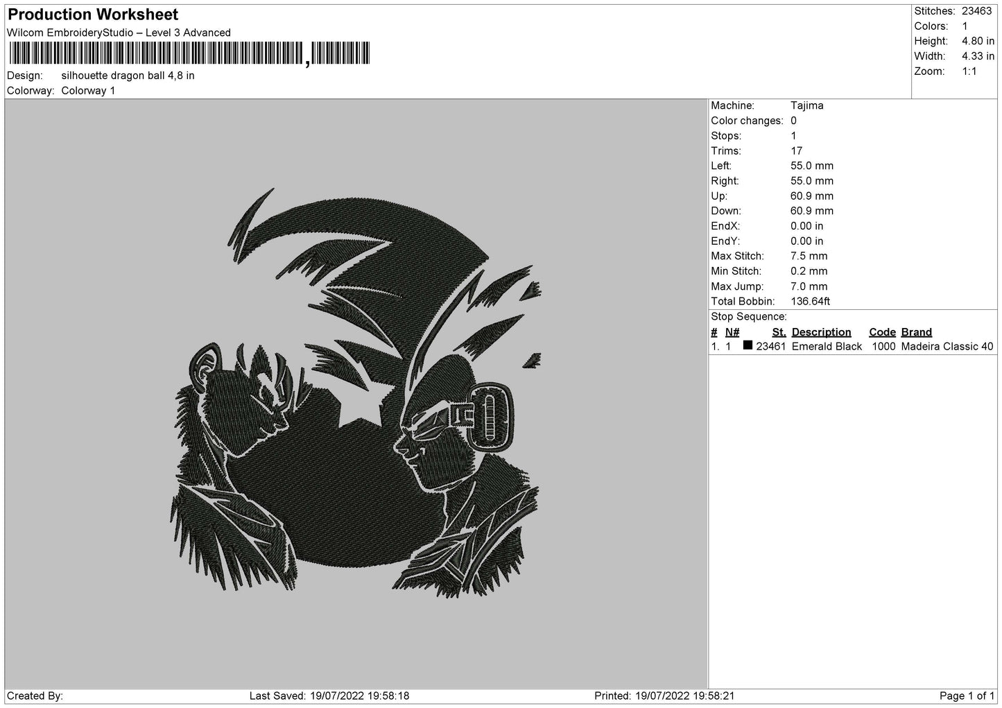 Silhouette Dragon Ball Embroidery File 4 sizes
