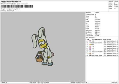 Simpson Bunny Embroidery File 4 size