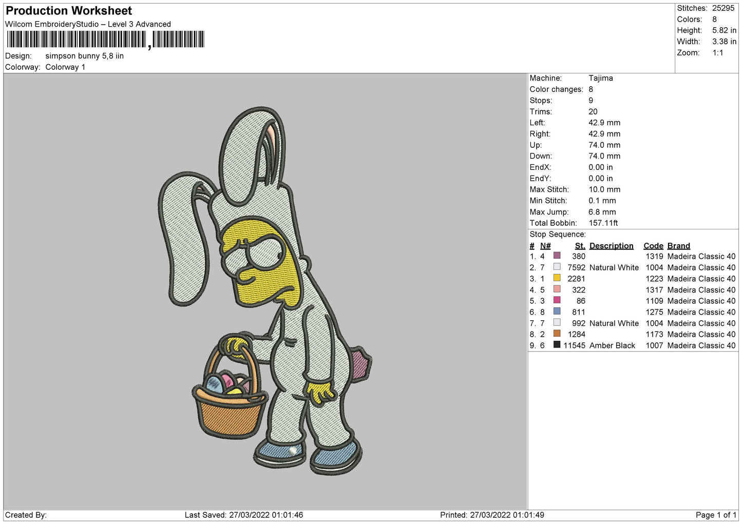 Simpson Bunny Embroidery File 4 size