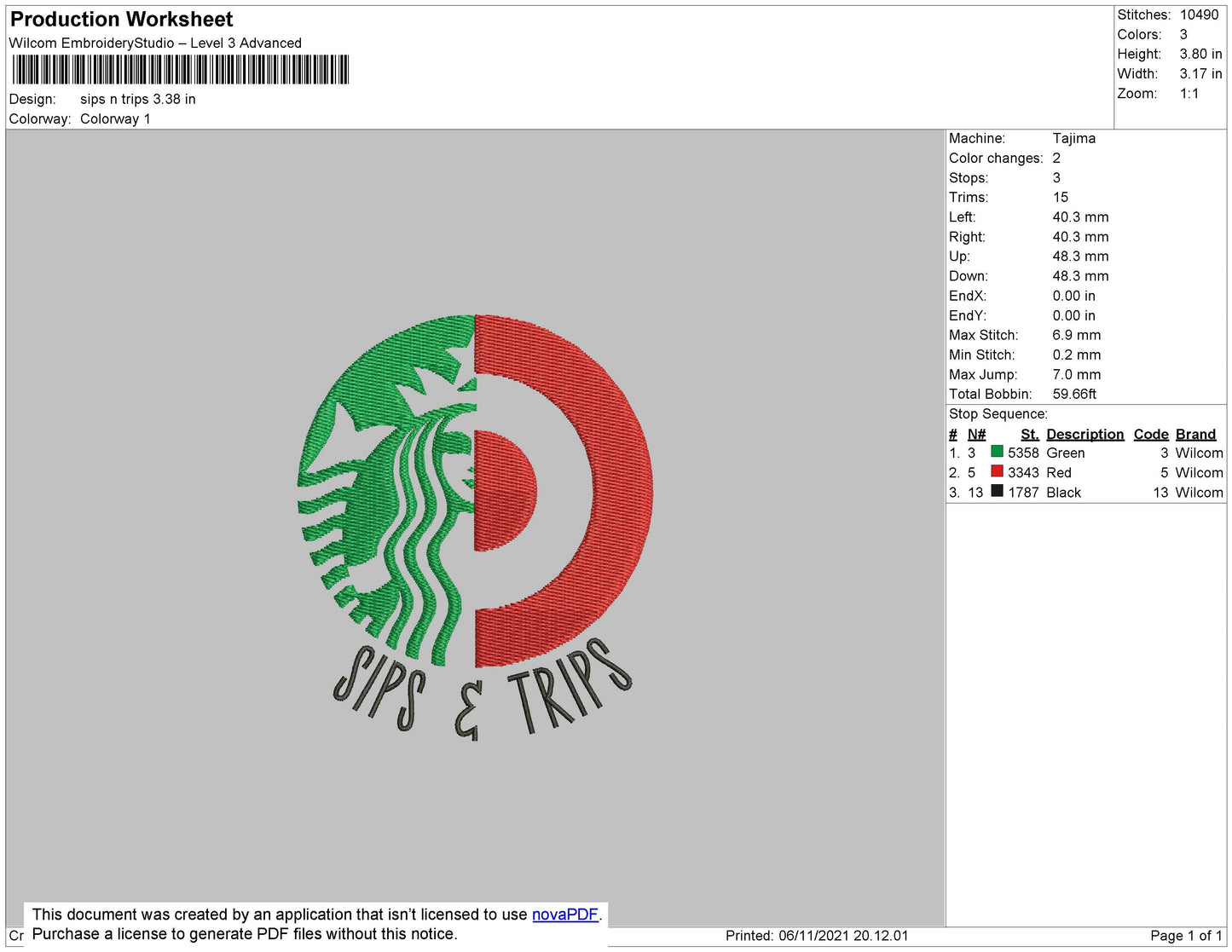 Sips N Trips Embroidery File 4 size
