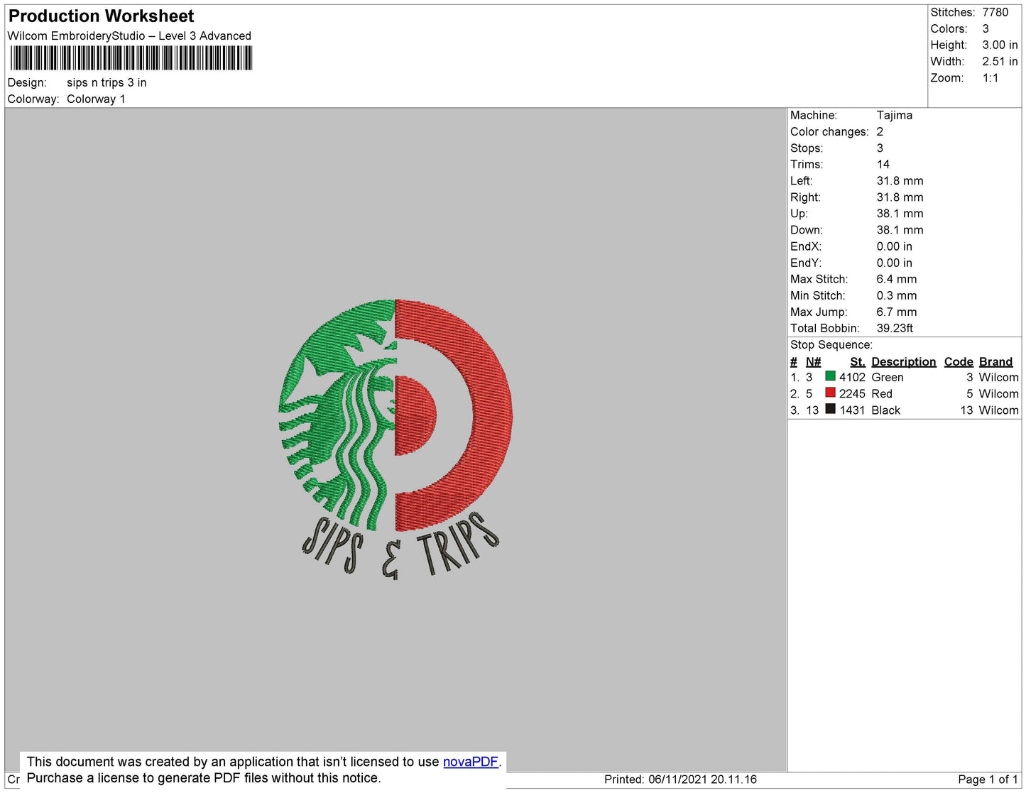 Sips N Trips Embroidery File 4 size