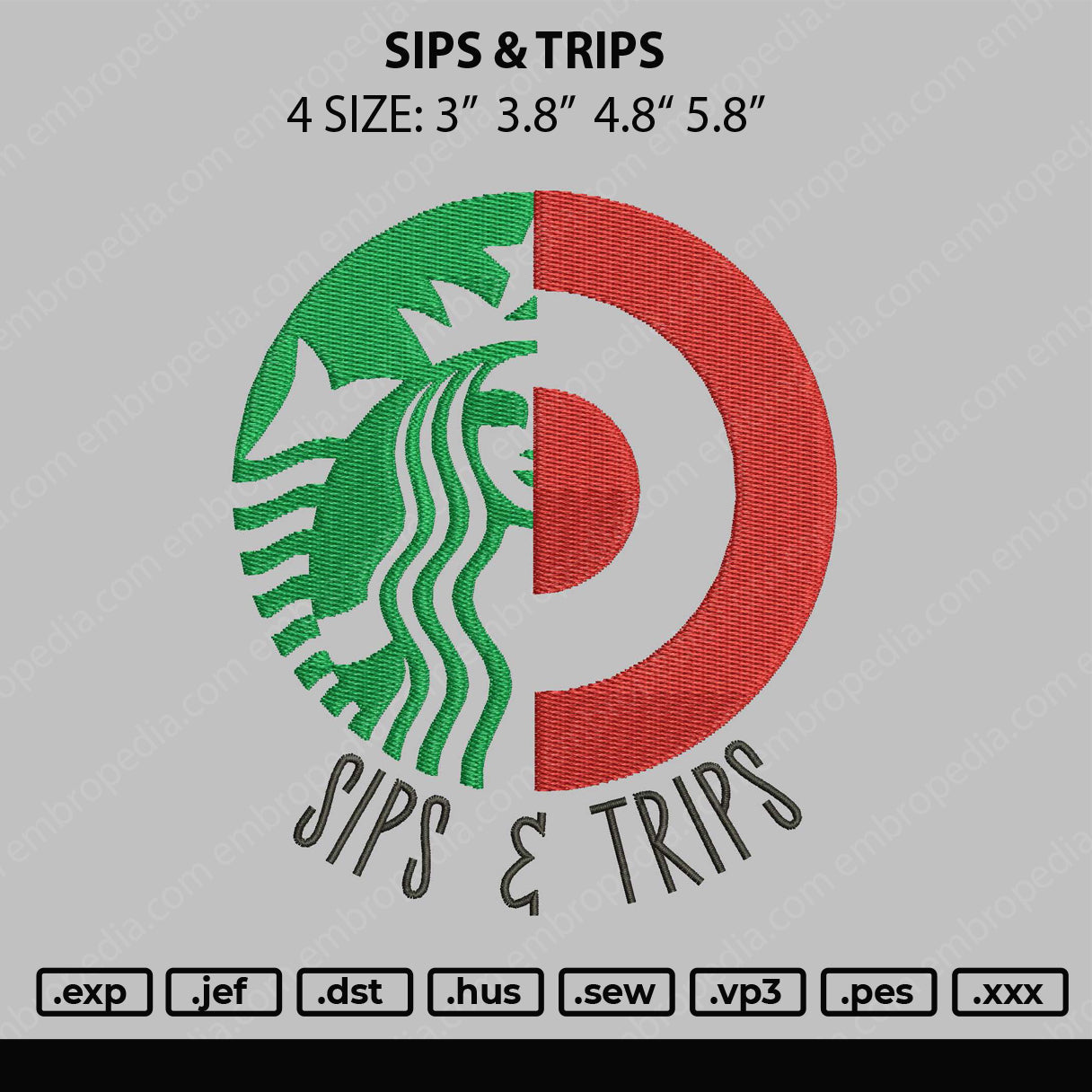 Sips N Trips Embroidery File 4 size