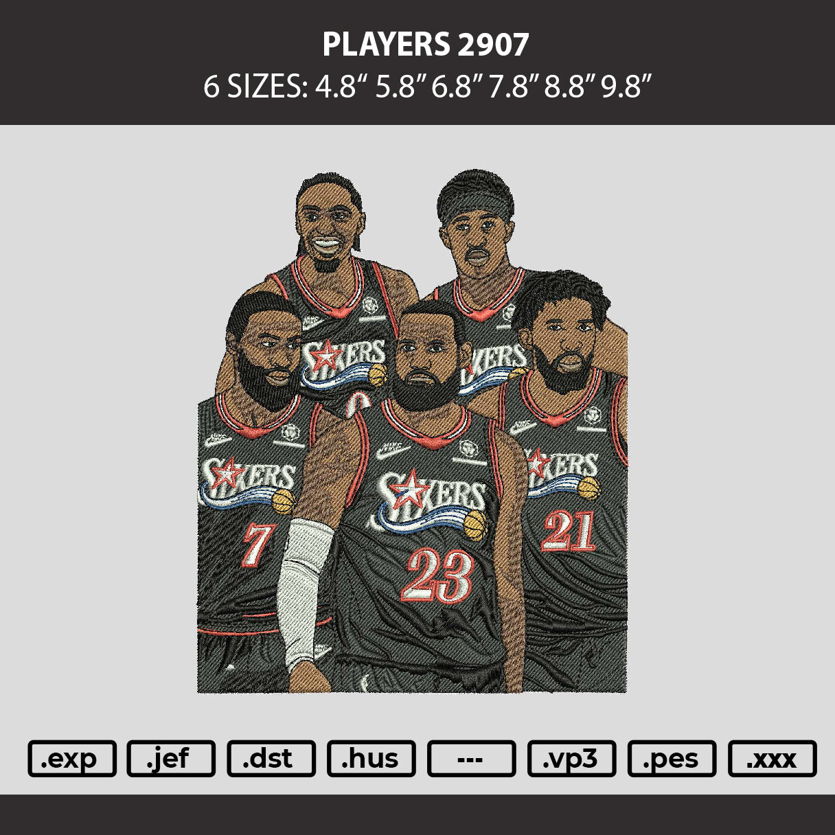 Players 2907b Embroidery Machine Design File 6 sizes