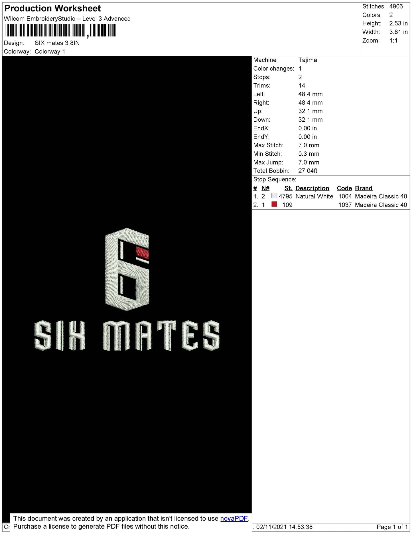 Six Mates Embroidery File 4 size
