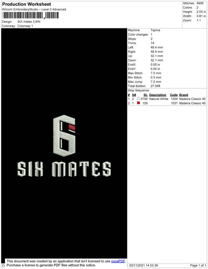 Six Mates Embroidery File 4 size