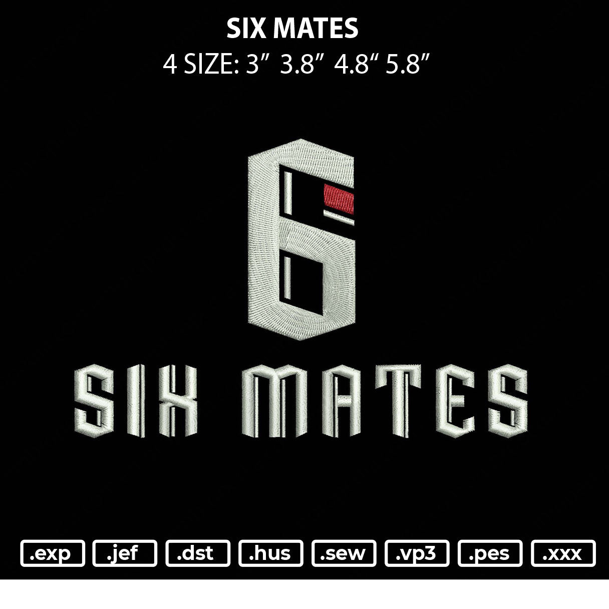 Six Mates Embroidery File 4 size