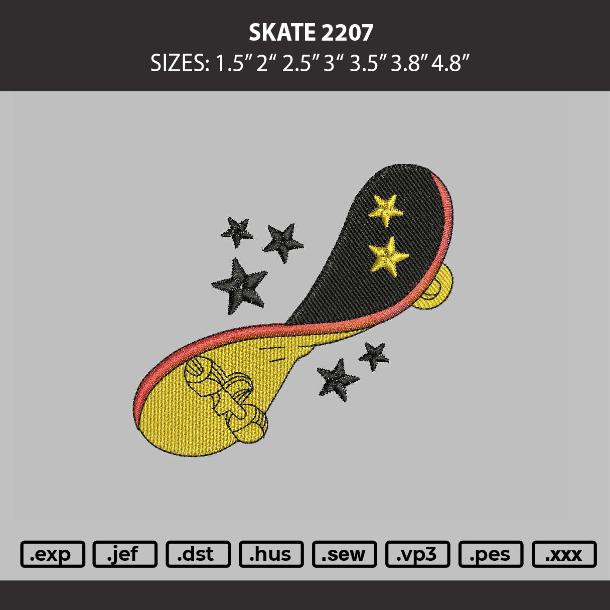 Skate Small Embroidery Machine Design File 6 sizes
