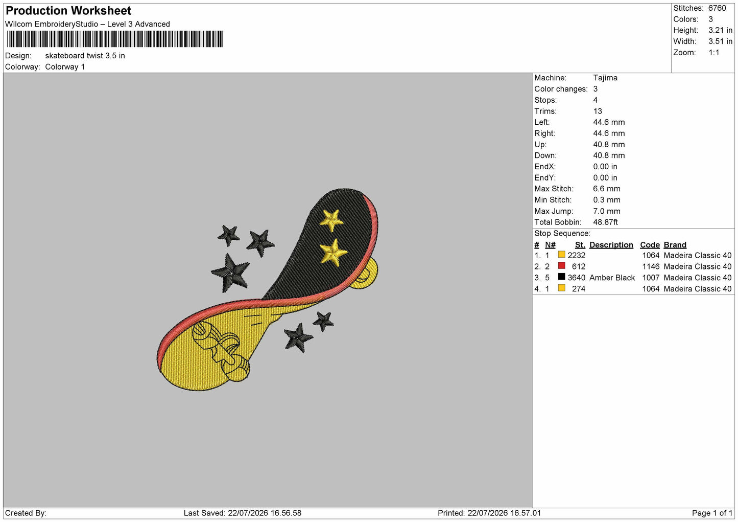 Skate Small Embroidery Machine Design File 6 sizes