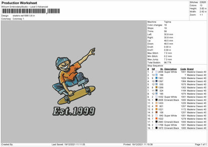 Skaters Est 1999 Embroidery File 4 size