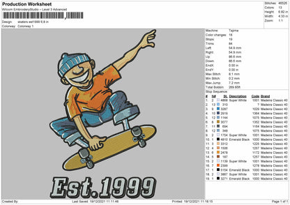 Skaters Est 1999 Embroidery File 4 size