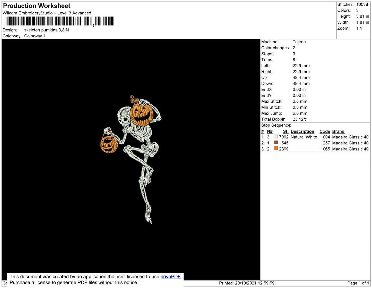 Skeleton Pumpkin Embroidery File 4 size