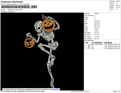 Skeleton Pumpkin Embroidery File 4 size