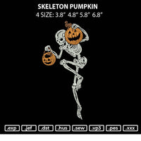 Skeleton Pumpkin Embroidery File 4 size