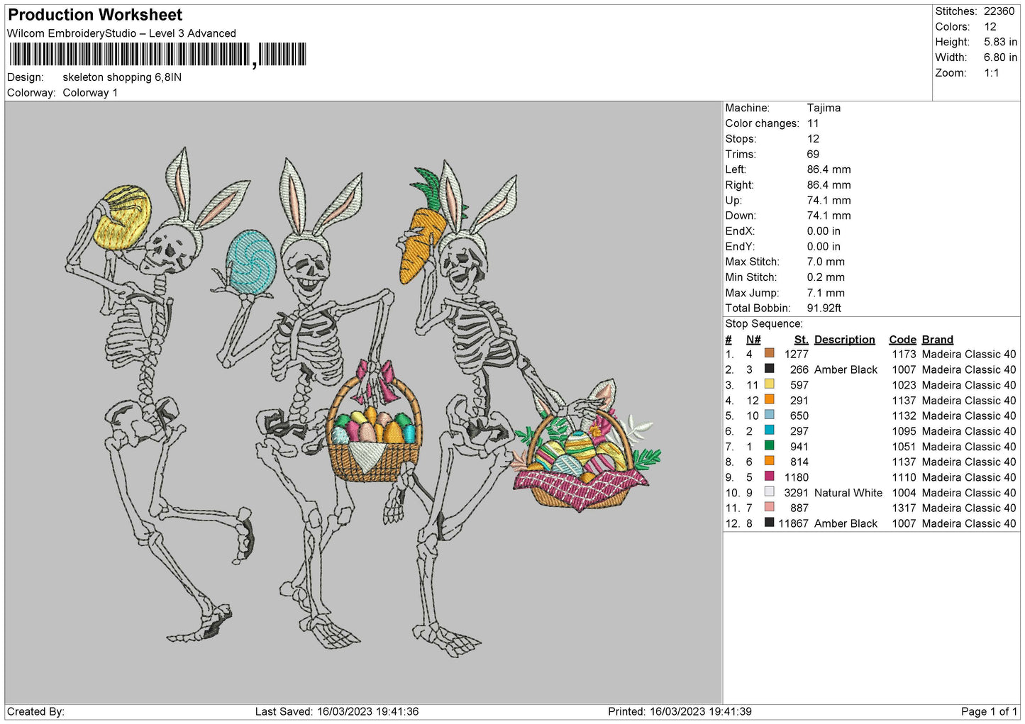 Skeleton Shopping Embroidery File 6 sizes