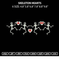 Skeleton Hearts Embroidery File 6 sizes