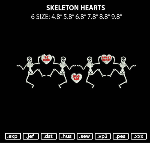 Skeleton Hearts Embroidery File 6 sizes