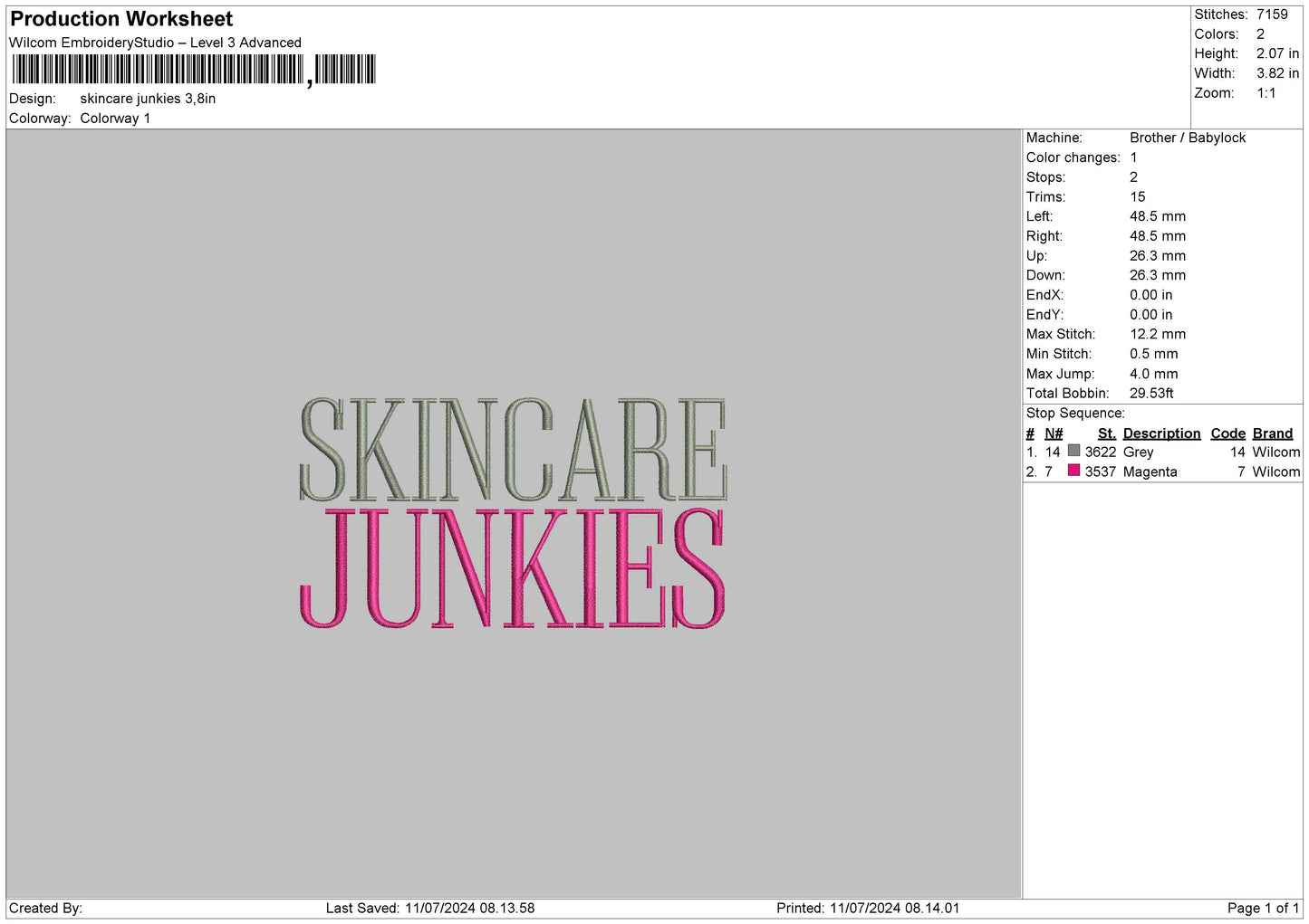 Skincaretext Embroidery File 6 sizes
