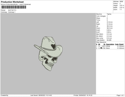 Skull Hat Embroidery File 4 size