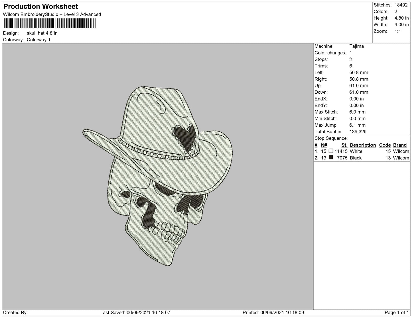 Skull Hat Embroidery File 4 size