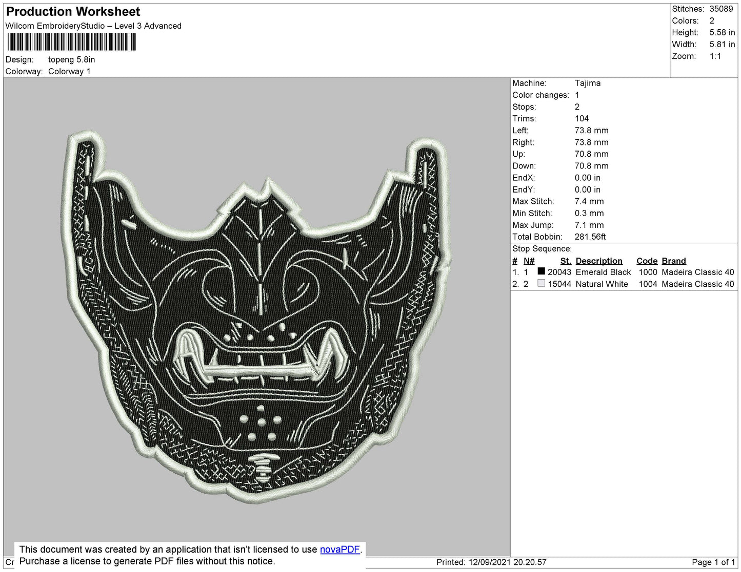 Skull Mask Embroidery File 4 size