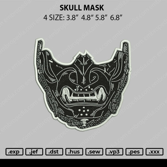 Skull Mask Embroidery File 4 size