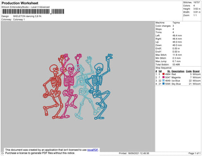 Skeleton Dancing Embroidery File 4 size