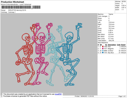 Skeleton Dancing Embroidery File 4 size