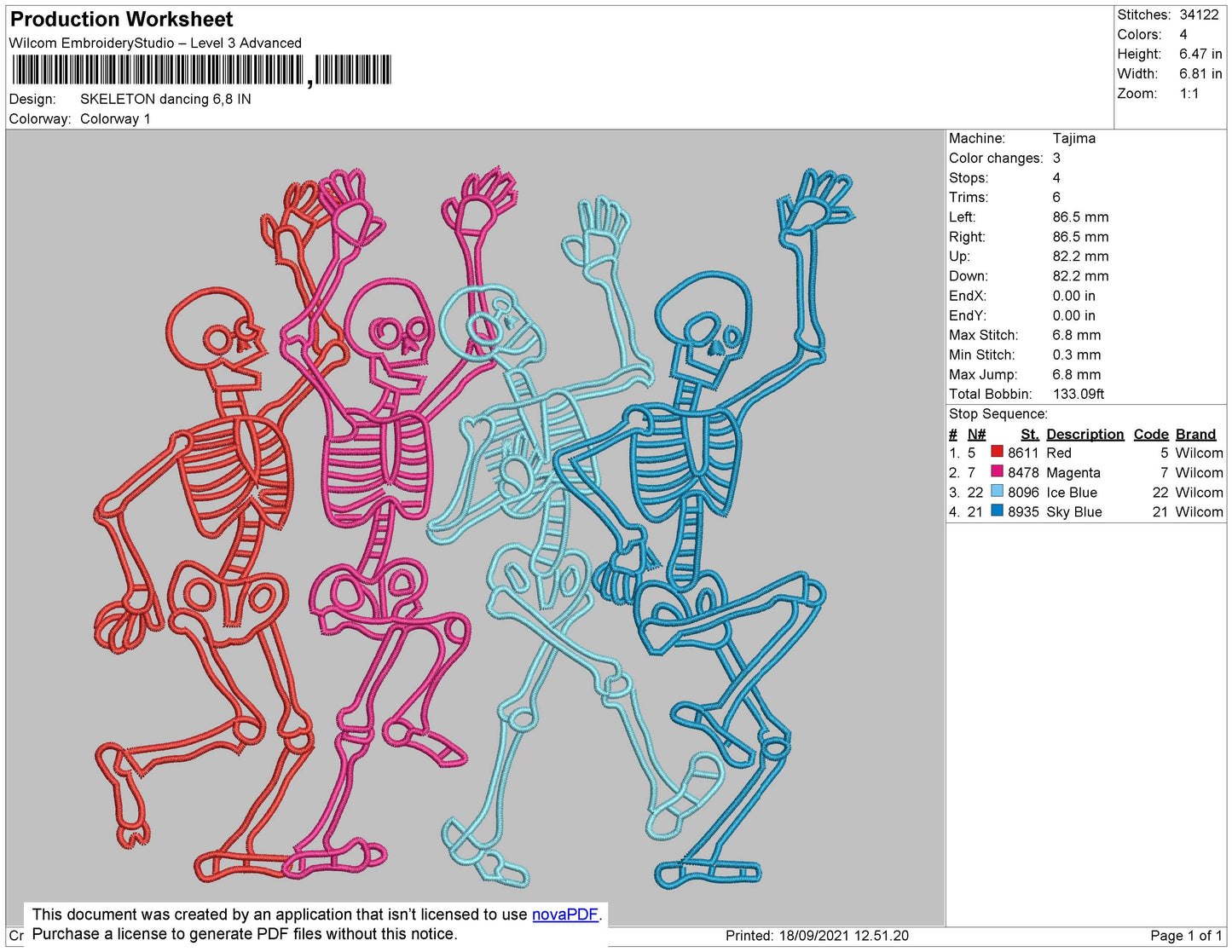 Skeleton Dancing Embroidery File 4 size