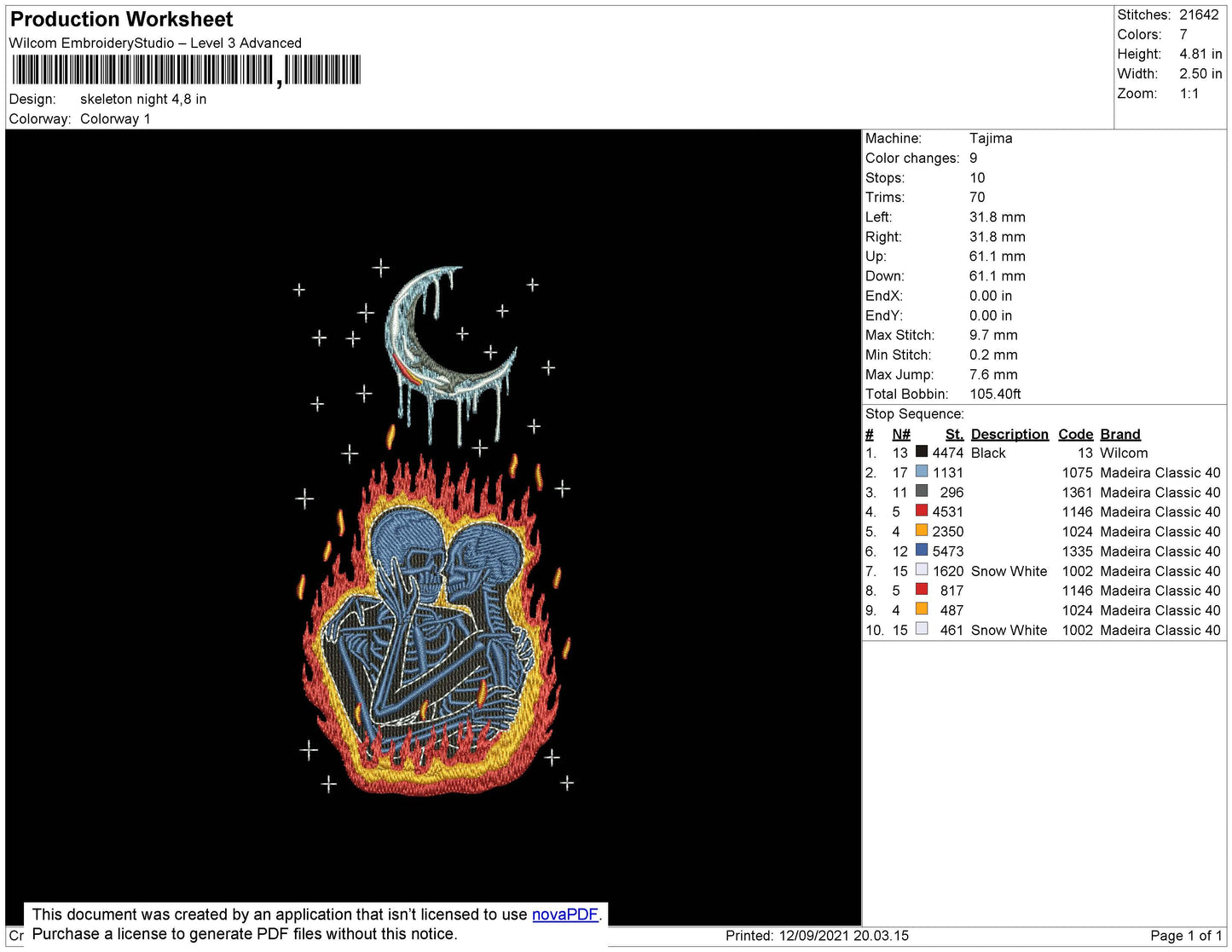 Skeleton Night Embroidery File 4 size