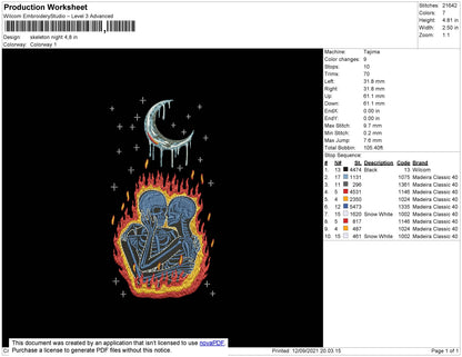 Skeleton Night Embroidery File 4 size