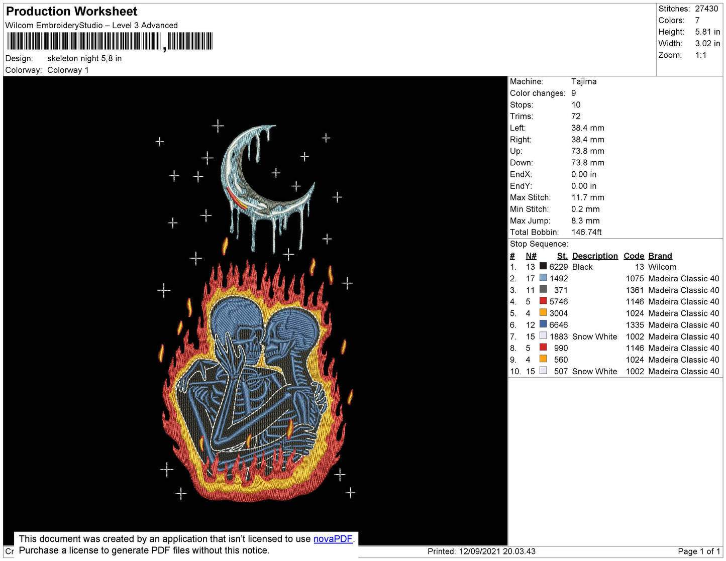 Skeleton Night Embroidery File 4 size