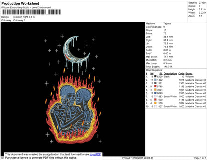 Skeleton Night Embroidery File 4 size
